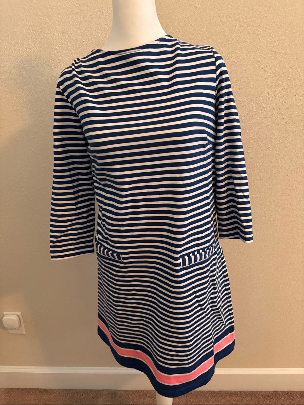 Lilly Pulitzer Navy, White & Pink Striped Boatneck Shift Dress